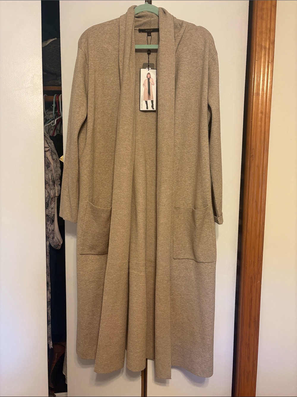 Max Sport Open-Front Women's Cardigan Sweater in Light Beige